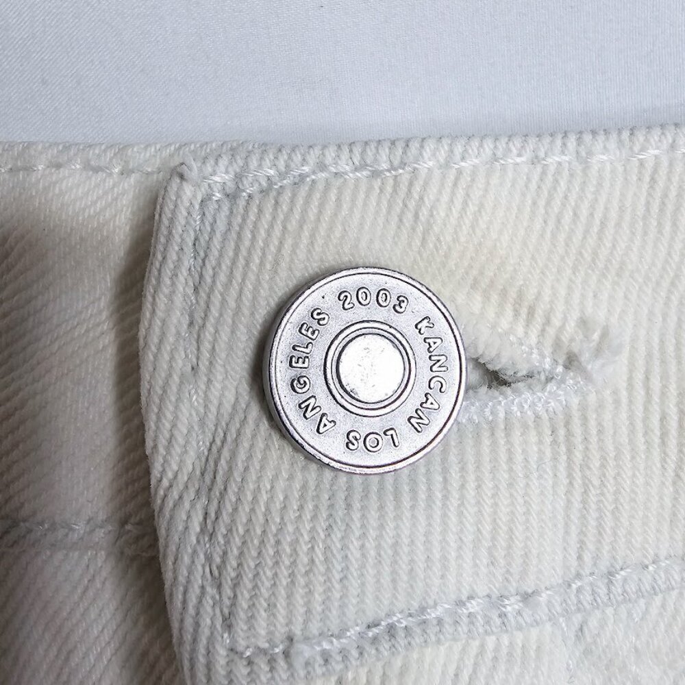 NEW KANCAN Maggie Jean Shorts size 13/30 BLUE & WHITE Denim High Rise Raw Hem - Picture 4 of 8